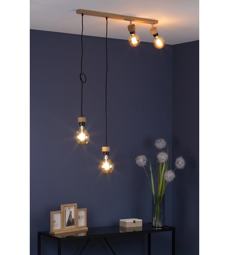 LAMPADARIO 4 LUCI "CLARTINA" METALLO E LEGNO, E27